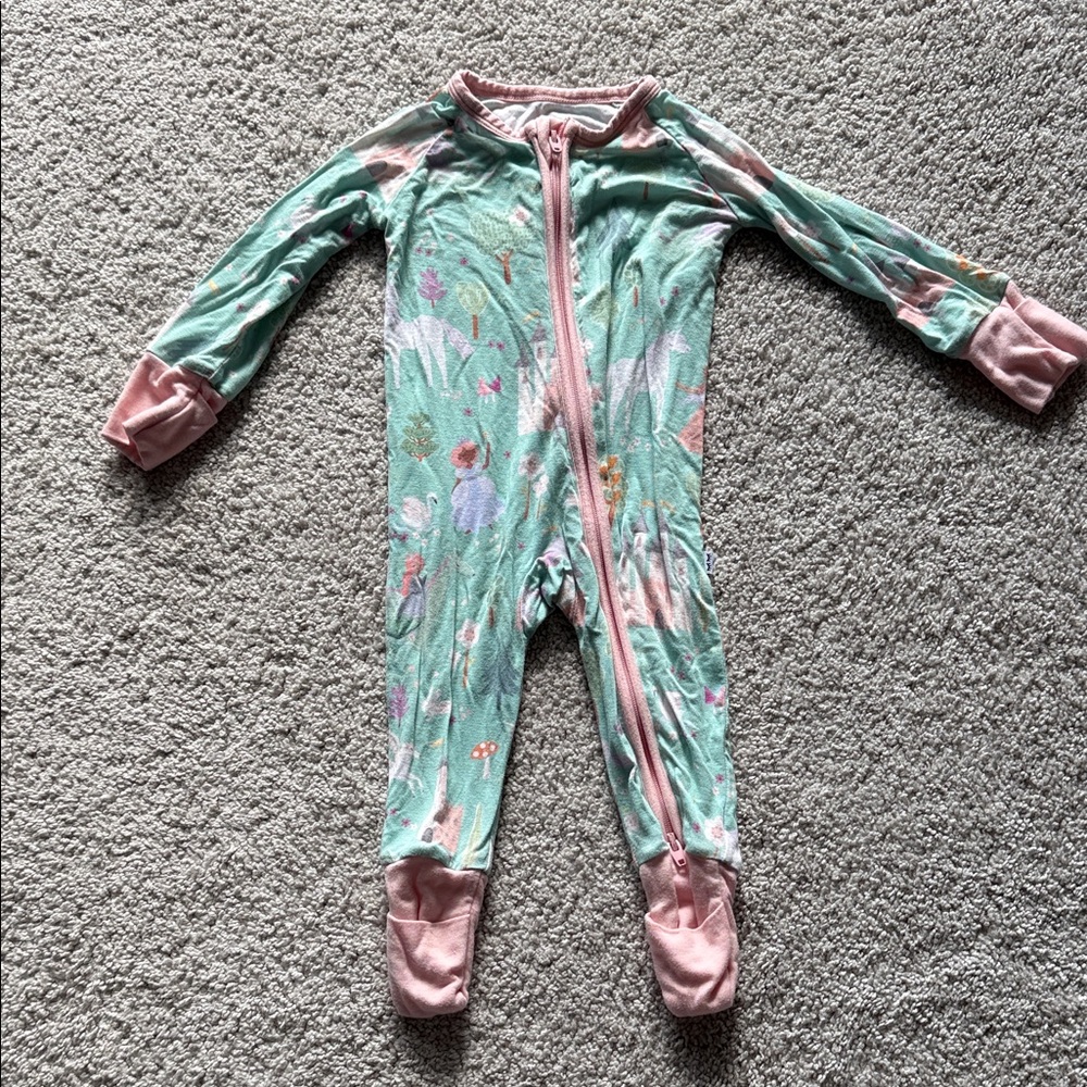 Little Sleepies Floral Kids Footie Pajama - Green and Pink